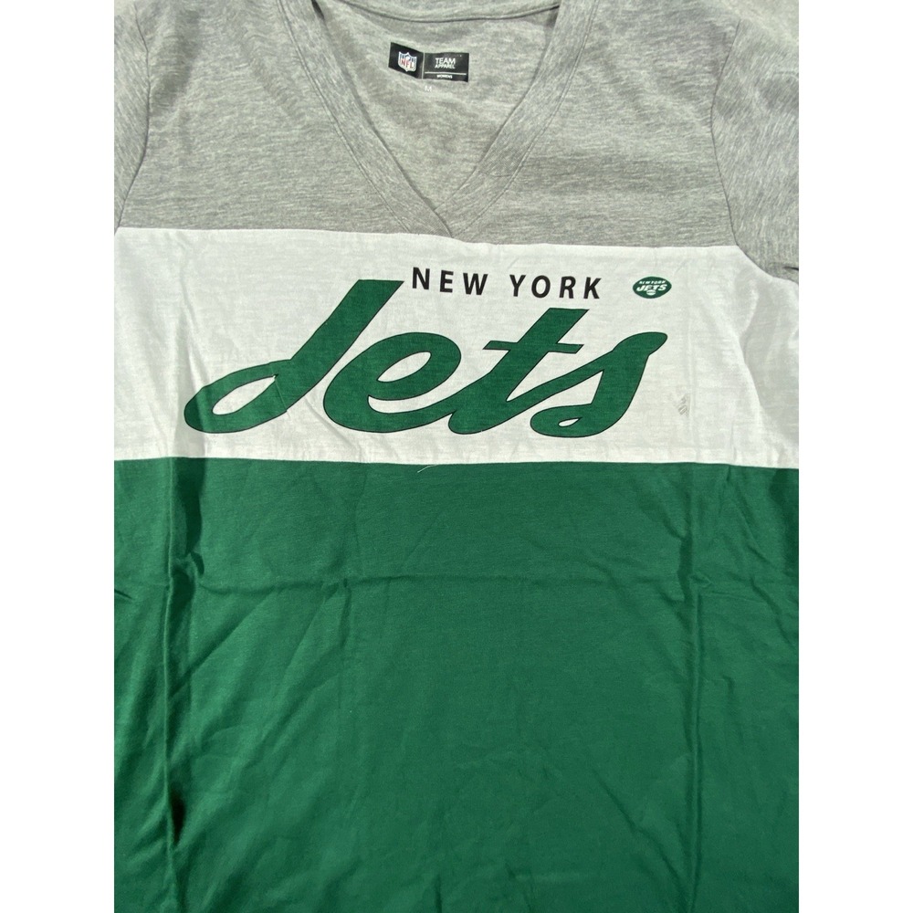 NWT Nfl Team Apparel Women Shirt M Spellout New York Jets Colorblock Striped NEW